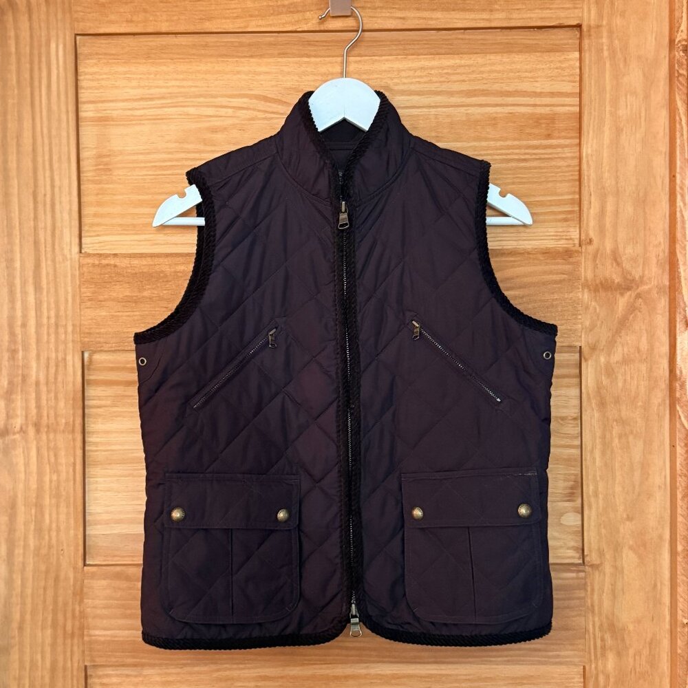 Lauren Ralph Lauren Chocolate Brown Quilted Corduroy Trim Zippered Vest size S